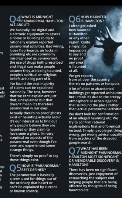 Ghosts in Hamilton – Midnight Paranormal article in Prime Hamilton Magazine.