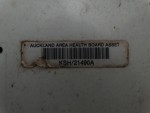 Kingseat Hospital Morgue - Label (Auckland Area Health Board Asset Number)